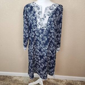 Talbots Blue and White Seashell Print Tunic Swim Cover Medium (4952)